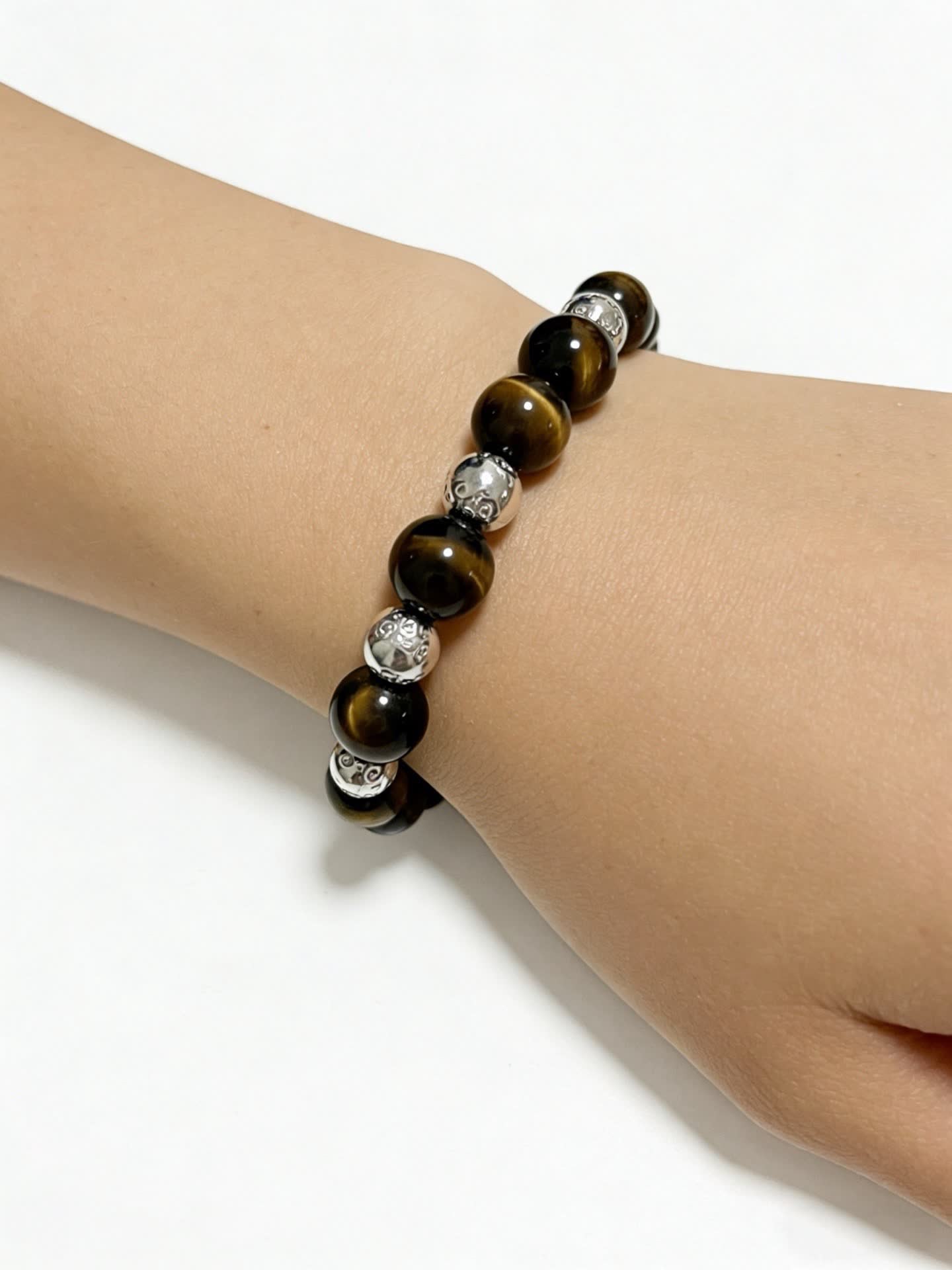 Tiffany & Co Tiger's Eye Gemstone Bracelet with Silver Accents
